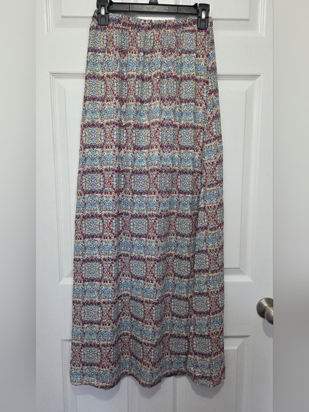 LA Hearts Geometric Tile Print Maxi Skirt Dual Side Slits Size Small Boho